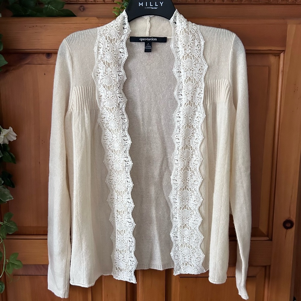 QUOTATION WHITE CASHMERE LACE CARDIGAN NWT